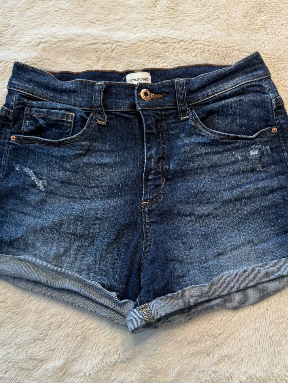 Sneak Peek Dark Blue Rolled-Hem Denim Shorts